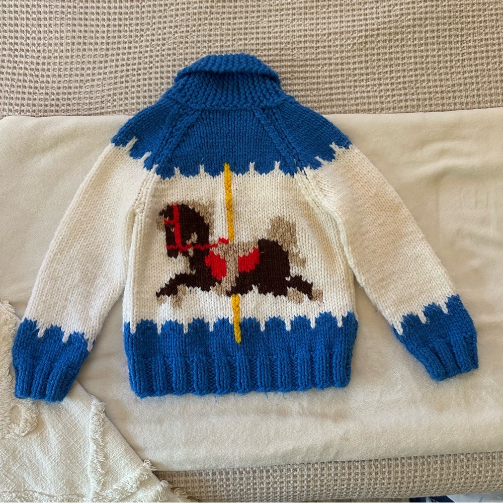 Handmade Blue and White Carousel Horse Sweater kids